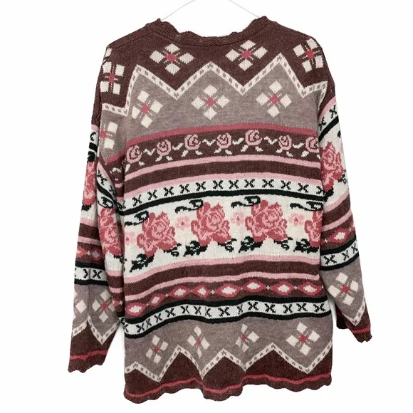 Cottagecore Coquette Floral Fair Isle Vintage Knit Sweater Romantic - Picture 4 of 10